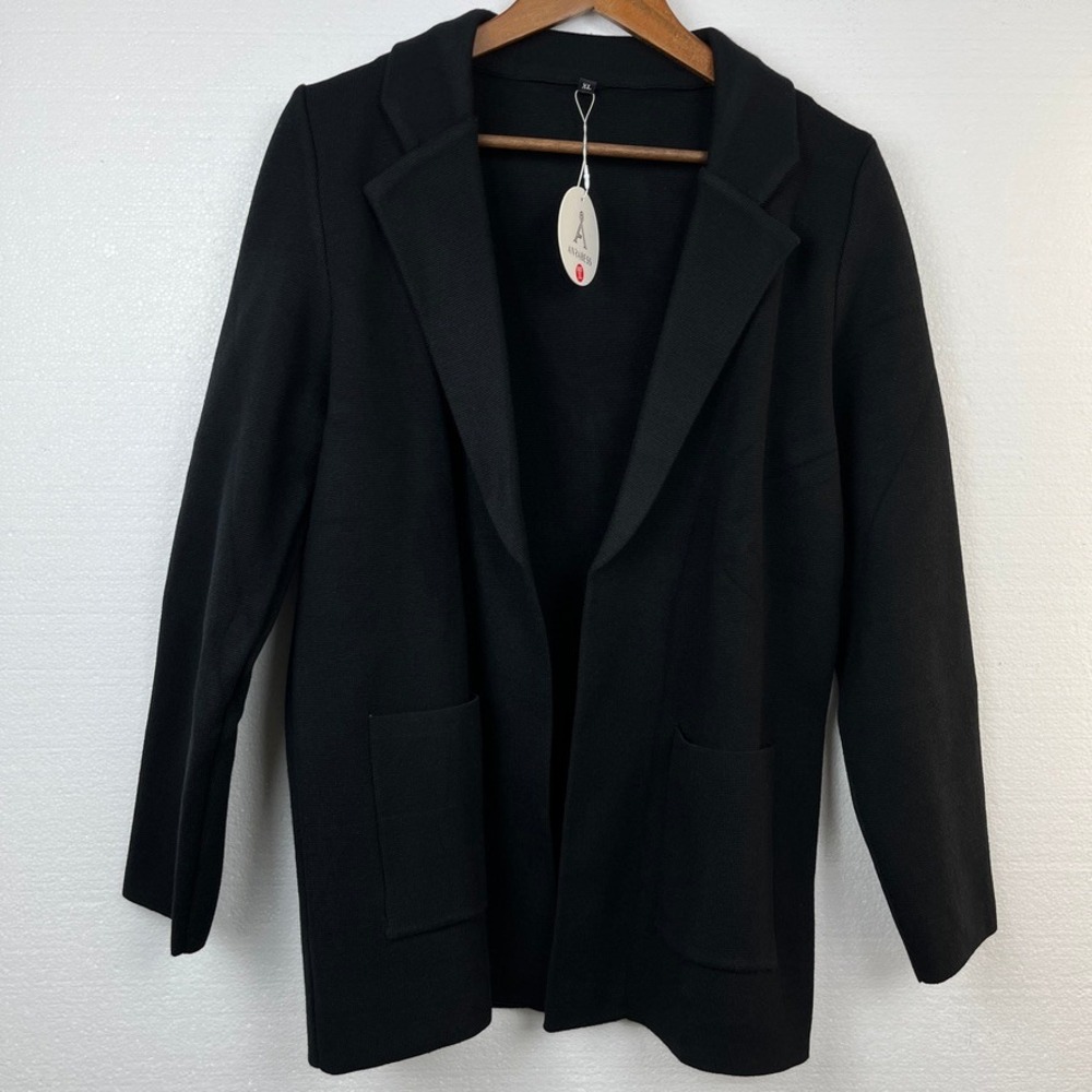 ANRABESS Womens XL Black Knit Blazer Cardigan Open Front‎ NWT